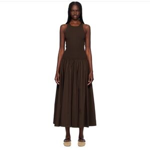 STAUD Yamila Mixed Media Drop Waist Maxi Dress in Earth